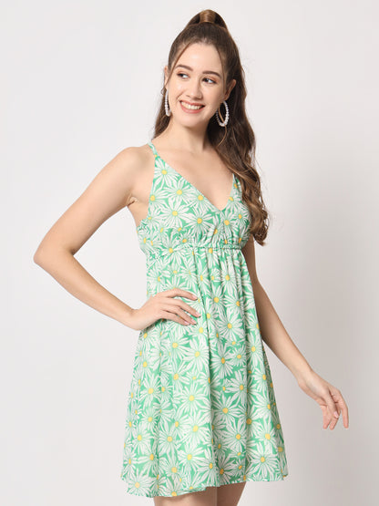 Shoulder Straps Floral Printed Georgette Dress