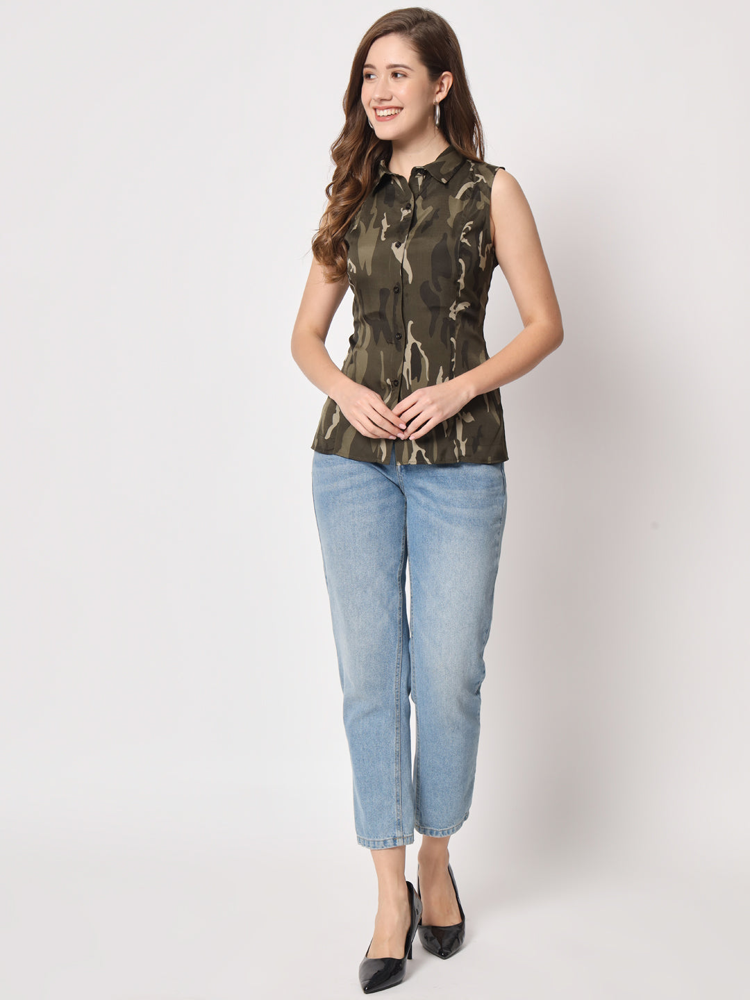 Buy CAMOUFLAGE PRINT GREEN WIDE LEG JEANS for Women Online in India