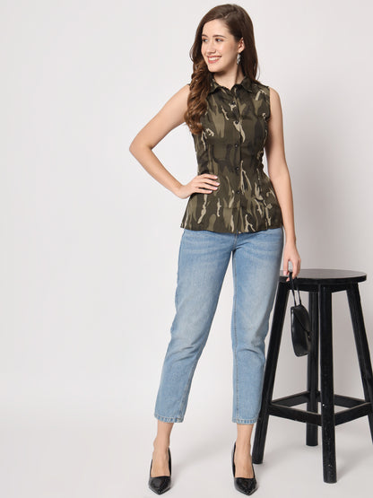 Women's army print shirt