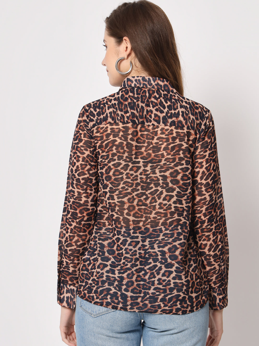 Women Classic Slim Fit Animal Printed Casual Shirt