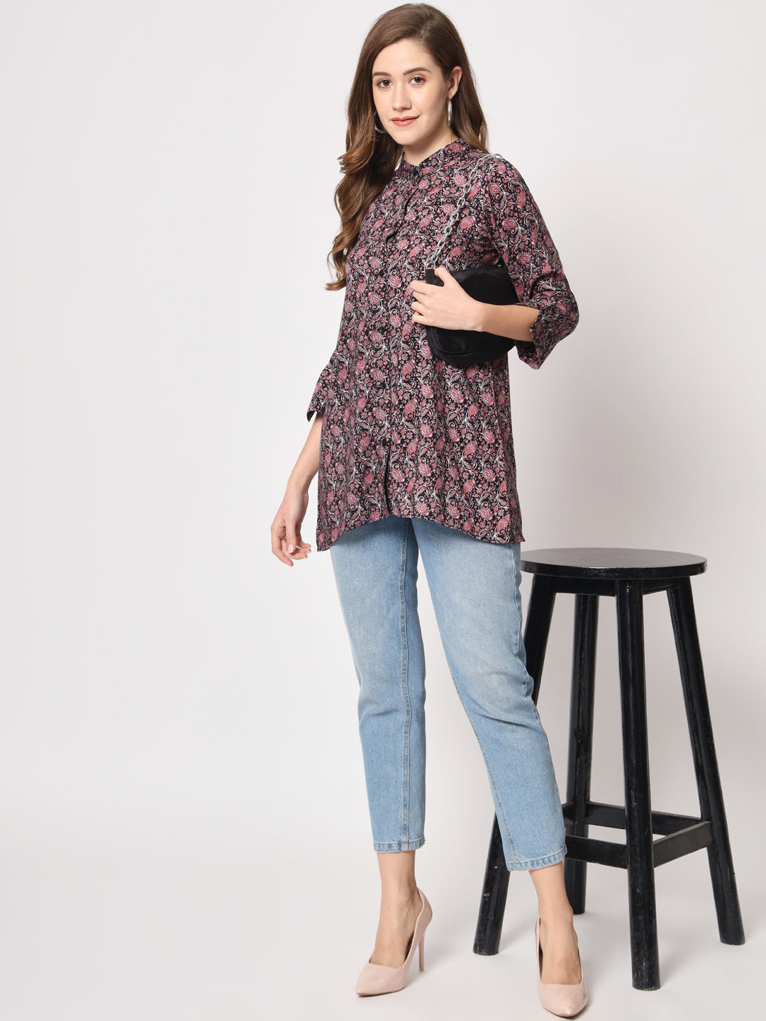 Ethnic Motif Printed Mandarin Collar Kurti