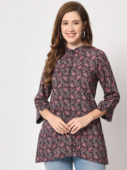 Ethnic Motif Printed Mandarin Collar Kurti