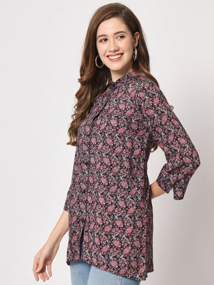 Ethnic Motif Printed Mandarin Collar Kurti