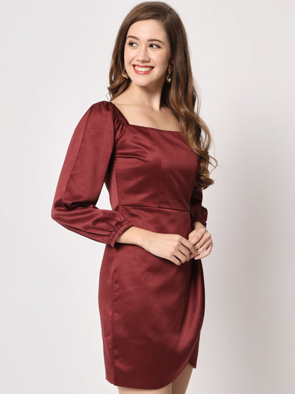 Square Neck Puff Sleeves Party Sheath Dress