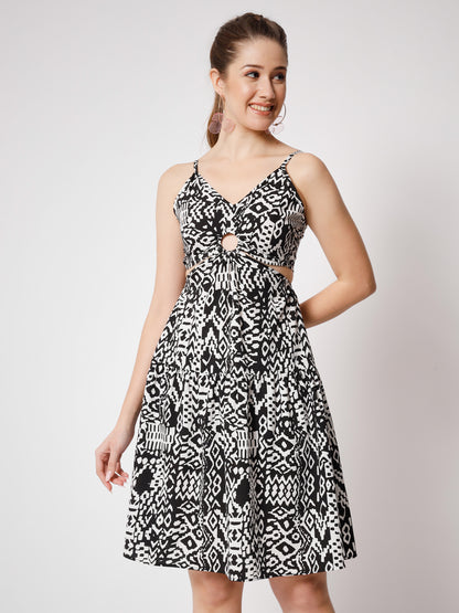 Printed Crepe Fit & Flare Dress