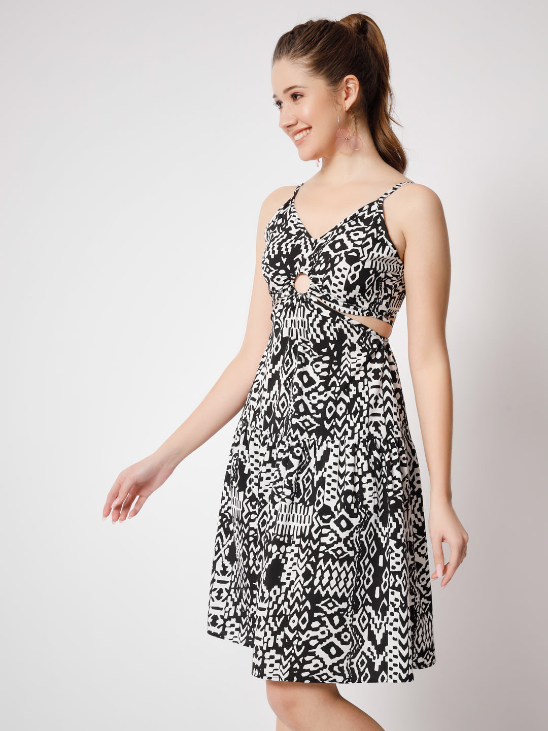 Printed Crepe Fit & Flare Dress