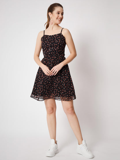 Floral Print Georgette Fit & Flare Dress