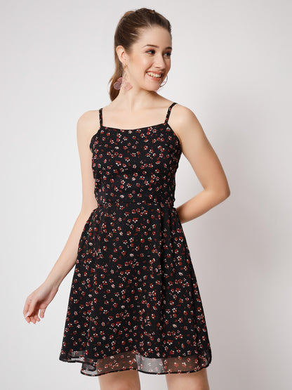 Floral Print Georgette Fit & Flare Dress