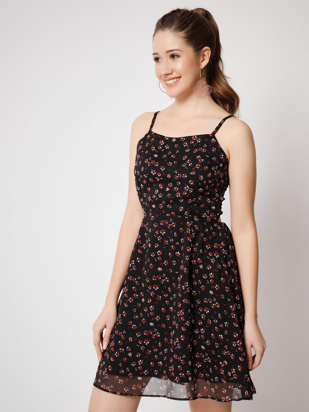 Floral Print Georgette Fit & Flare Dress