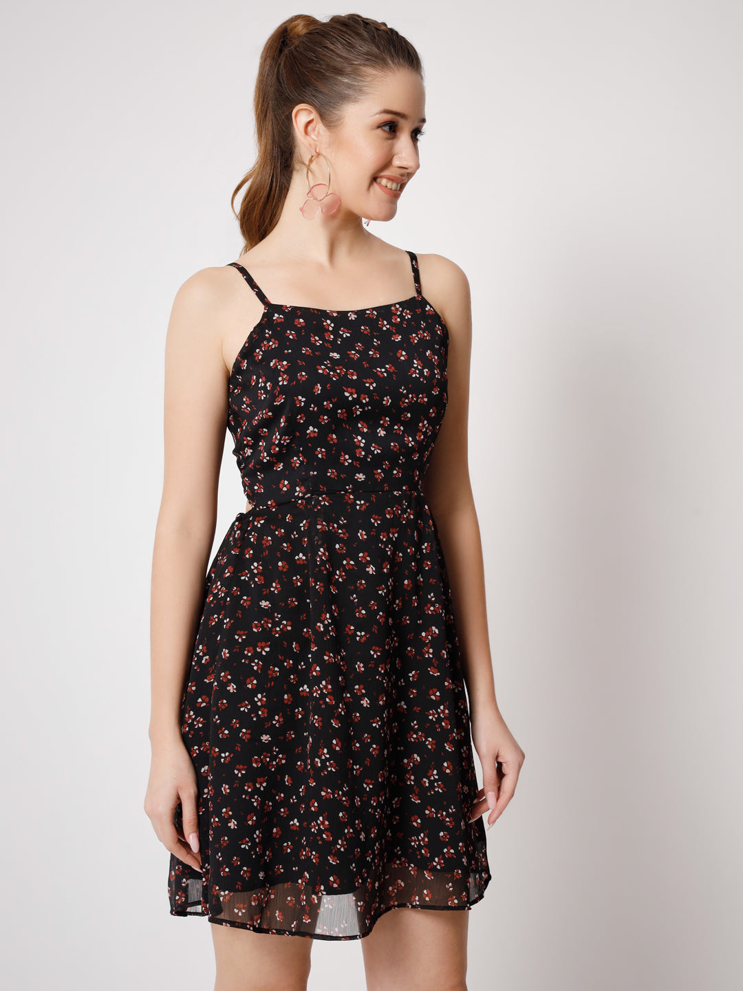 Floral Print Georgette Fit & Flare Dress