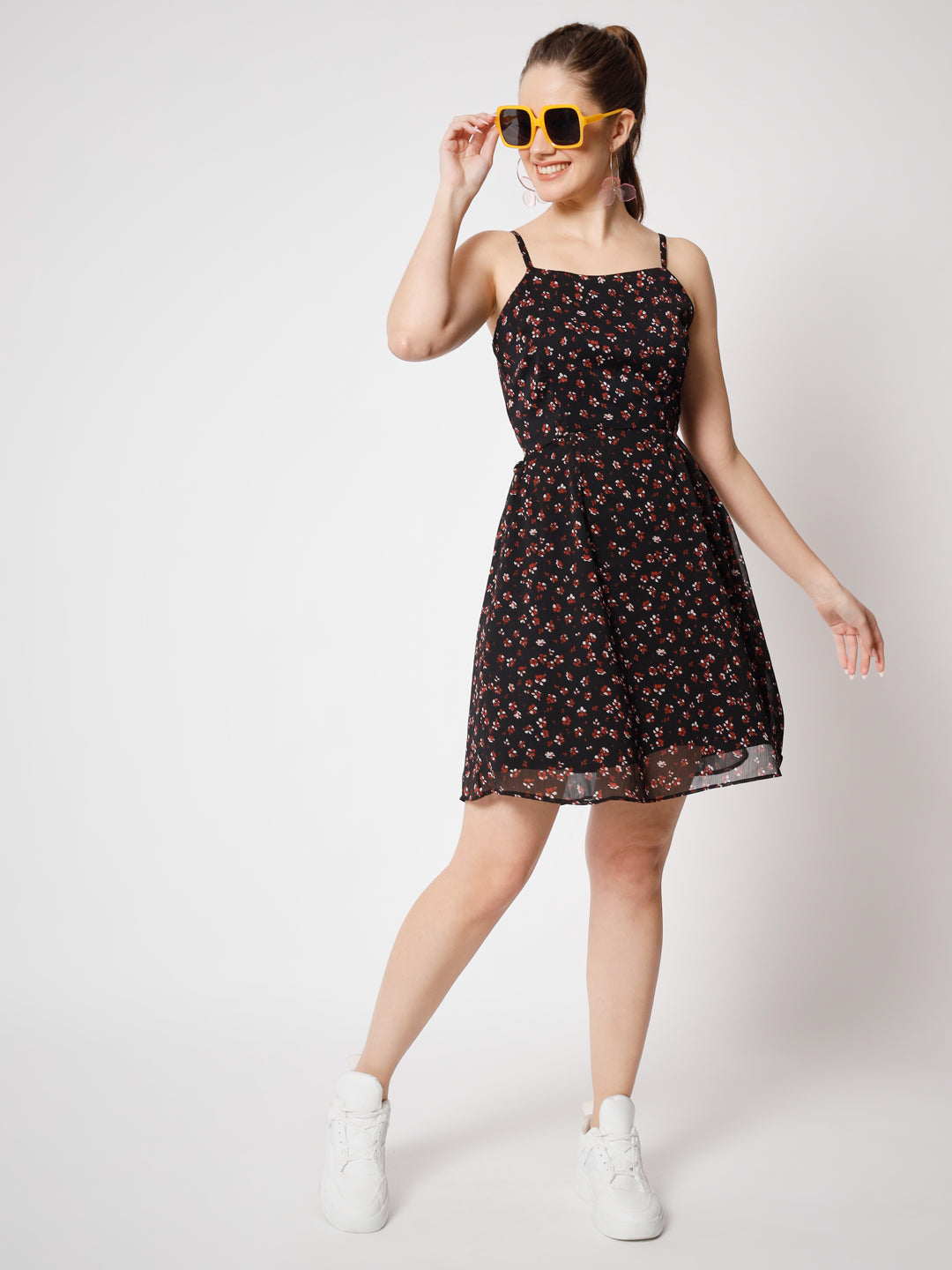 Floral Print Georgette Fit & Flare Dress