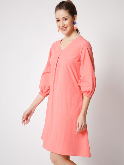 V-Neck Pure Cotton A-Line Dress