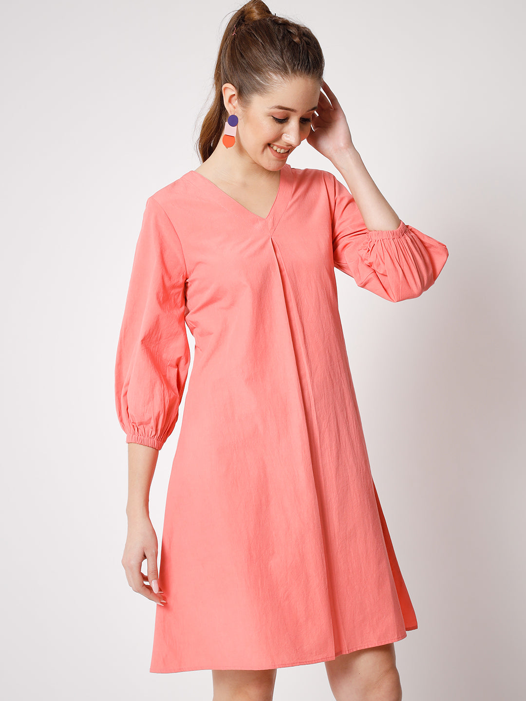 V-Neck Pure Cotton A-Line Dress