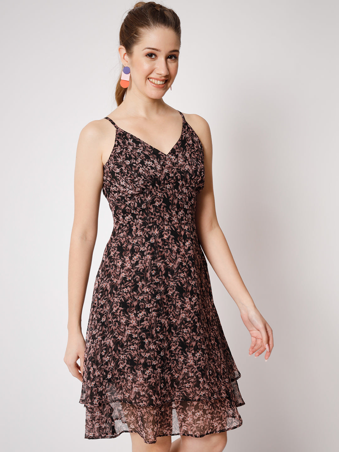 Floral Printed Layered Empire Dress