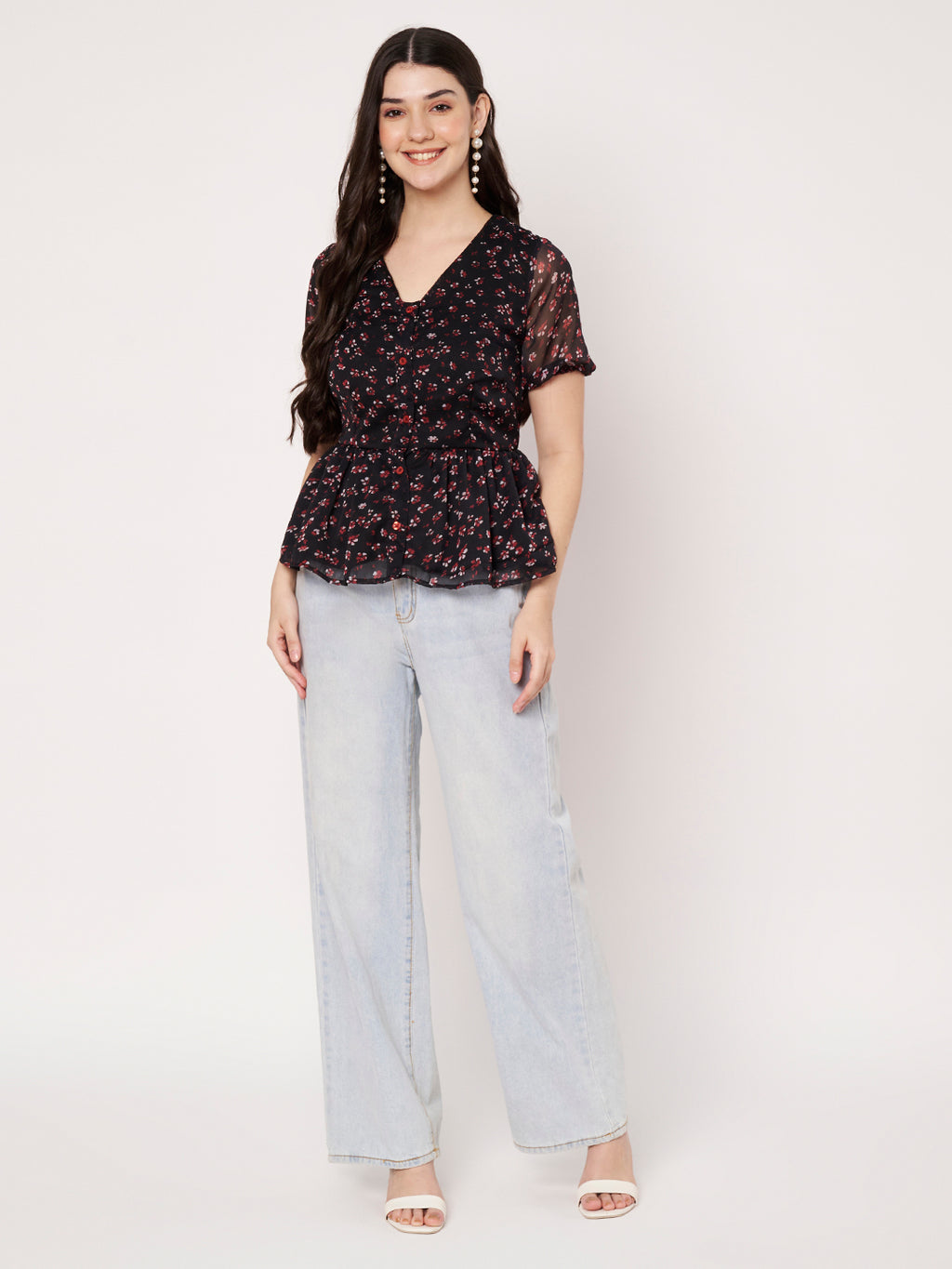 Women Floral Print Peplum Top