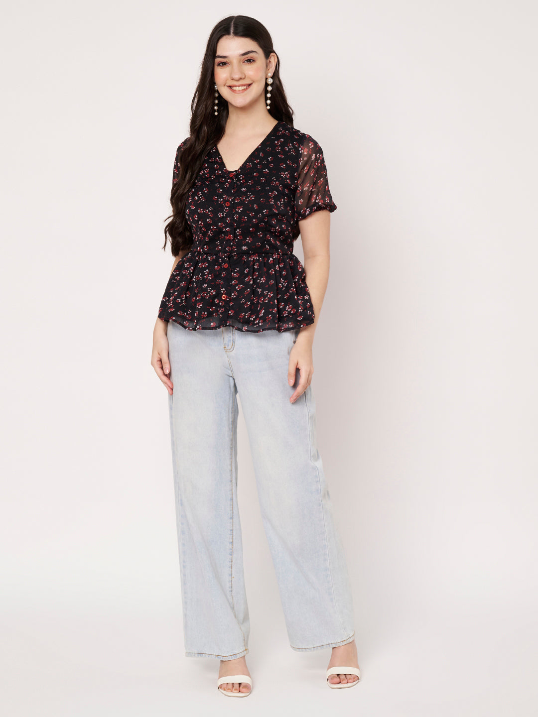 Women Floral Print Peplum Top