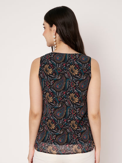 Women Paisley Printed V-Neck Georgette Top