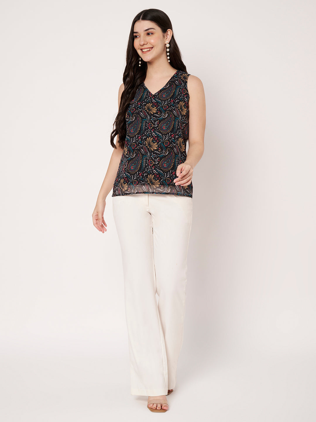 Women Paisley Printed V-Neck Georgette Top