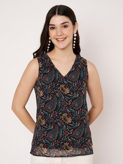 Women Paisley Printed V-Neck Georgette Top