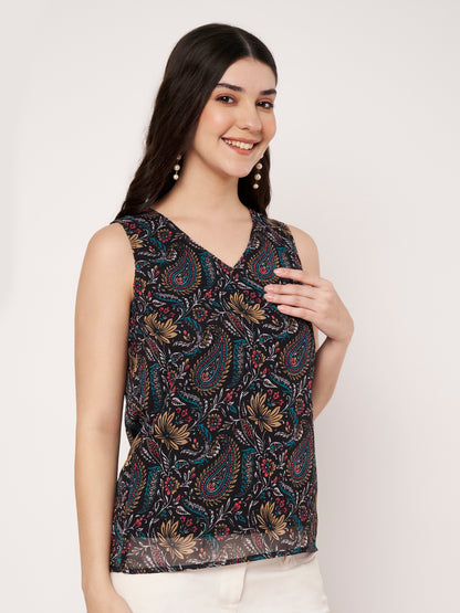 Women Paisley Printed V-Neck Georgette Top