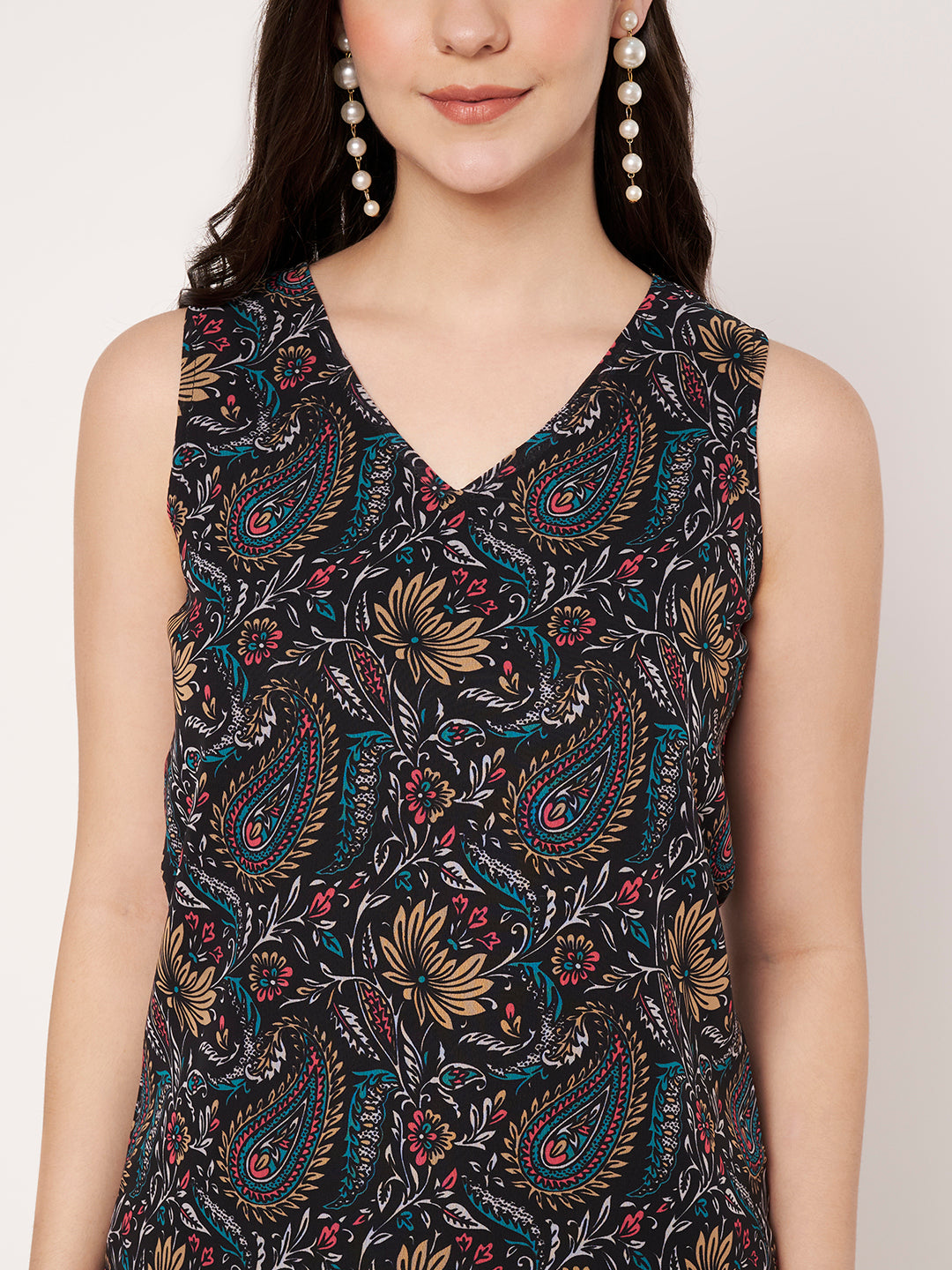 Women Paisley Printed V-Neck Georgette Top
