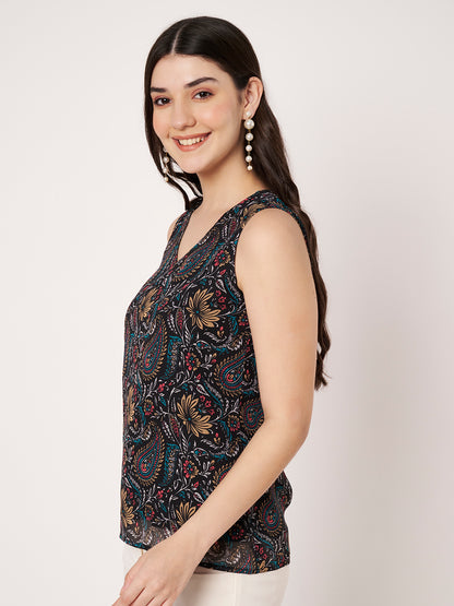 Women Paisley Printed V-Neck Georgette Top