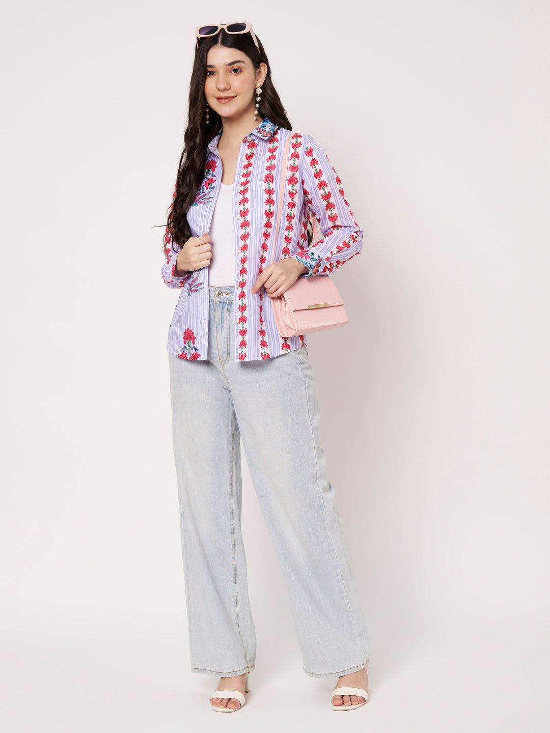 Women Classic Fit Floral Printed Spread Collar Casual Shirt
