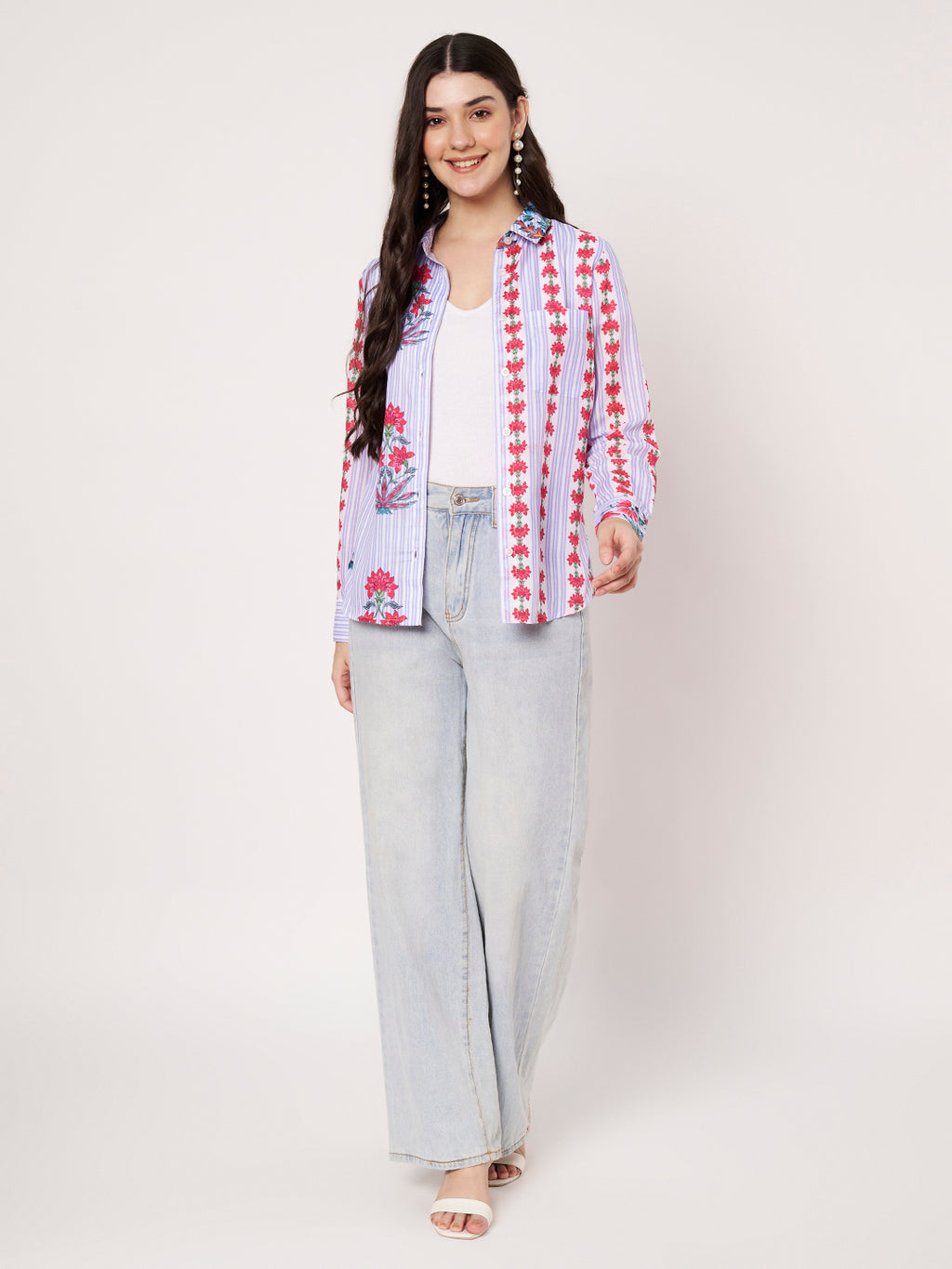 Women Classic Fit Floral Printed Spread Collar Casual Shirt