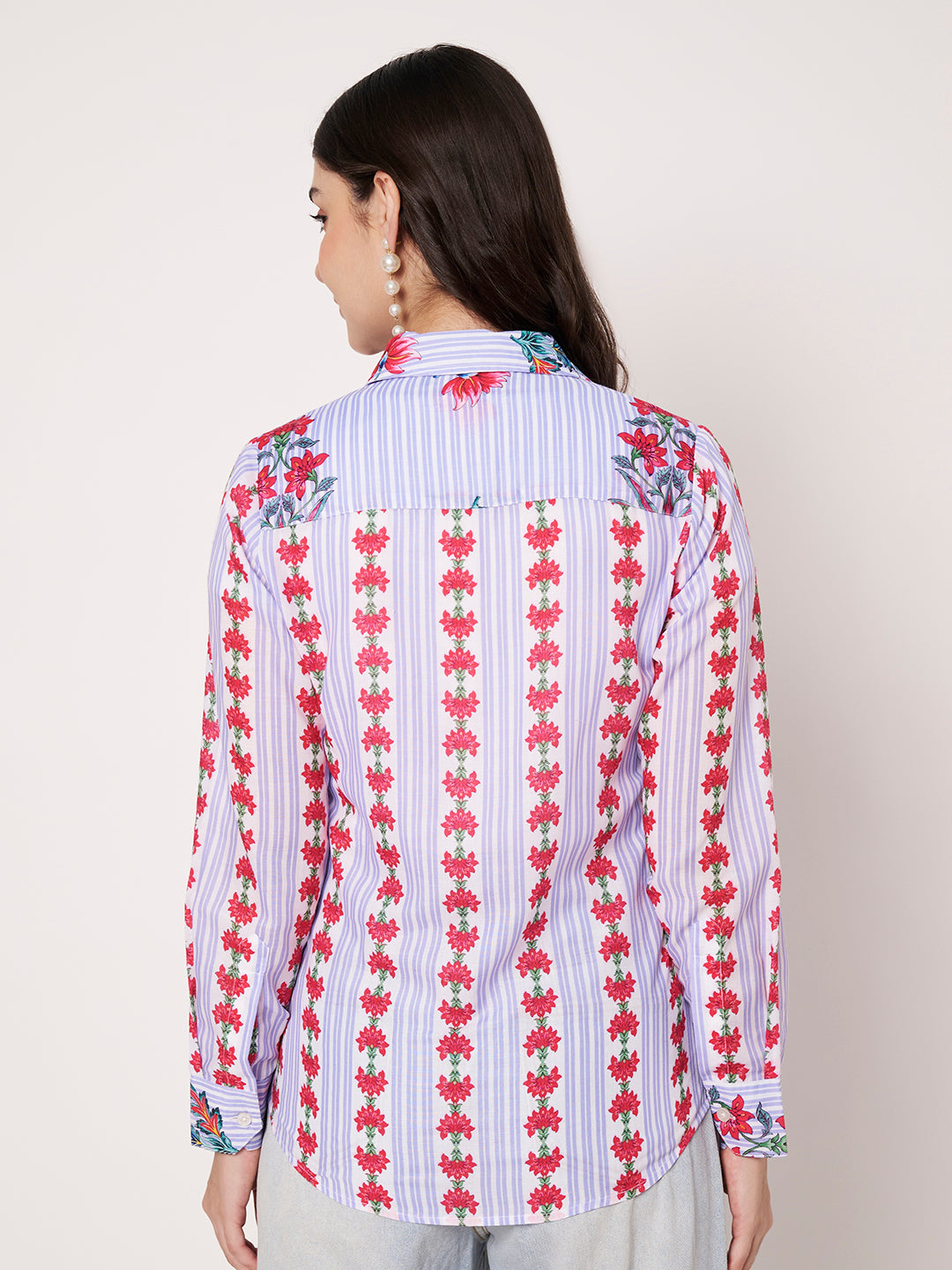 Women Classic Fit Floral Printed Spread Collar Casual Shirt