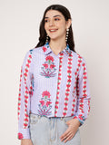 Women Classic Fit Floral Printed Spread Collar Casual Shirt
