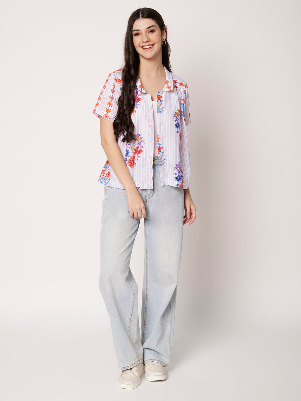 Women White Floral Printed Classic Fit Casual Shirt
