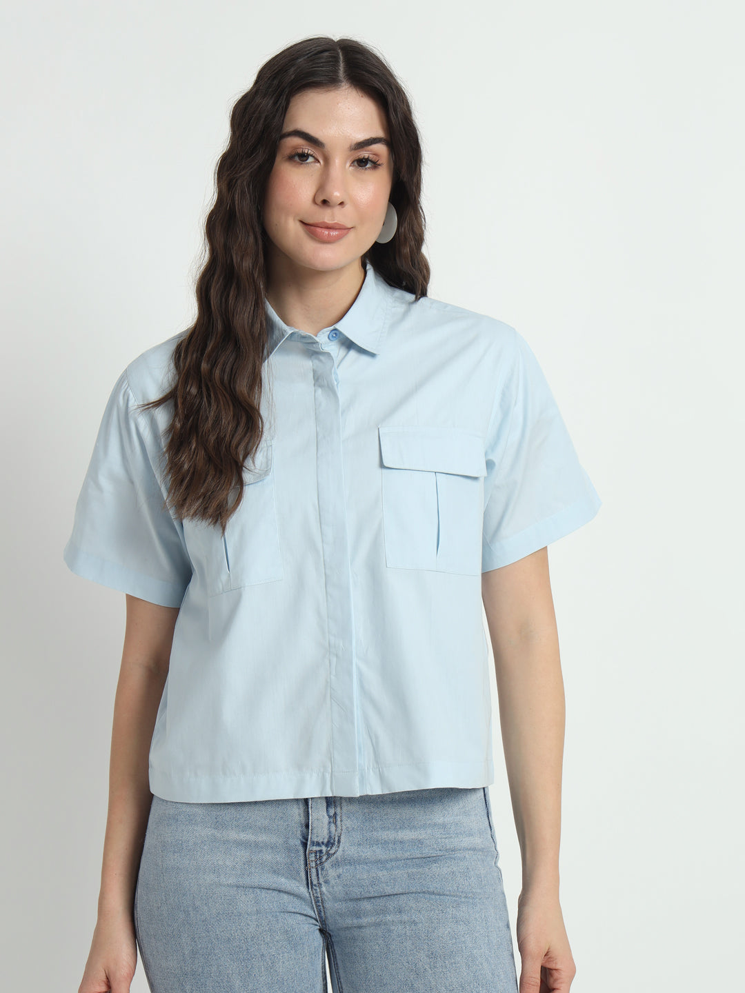 Spread Collar Classic Boxy Casual Cotton Shirt