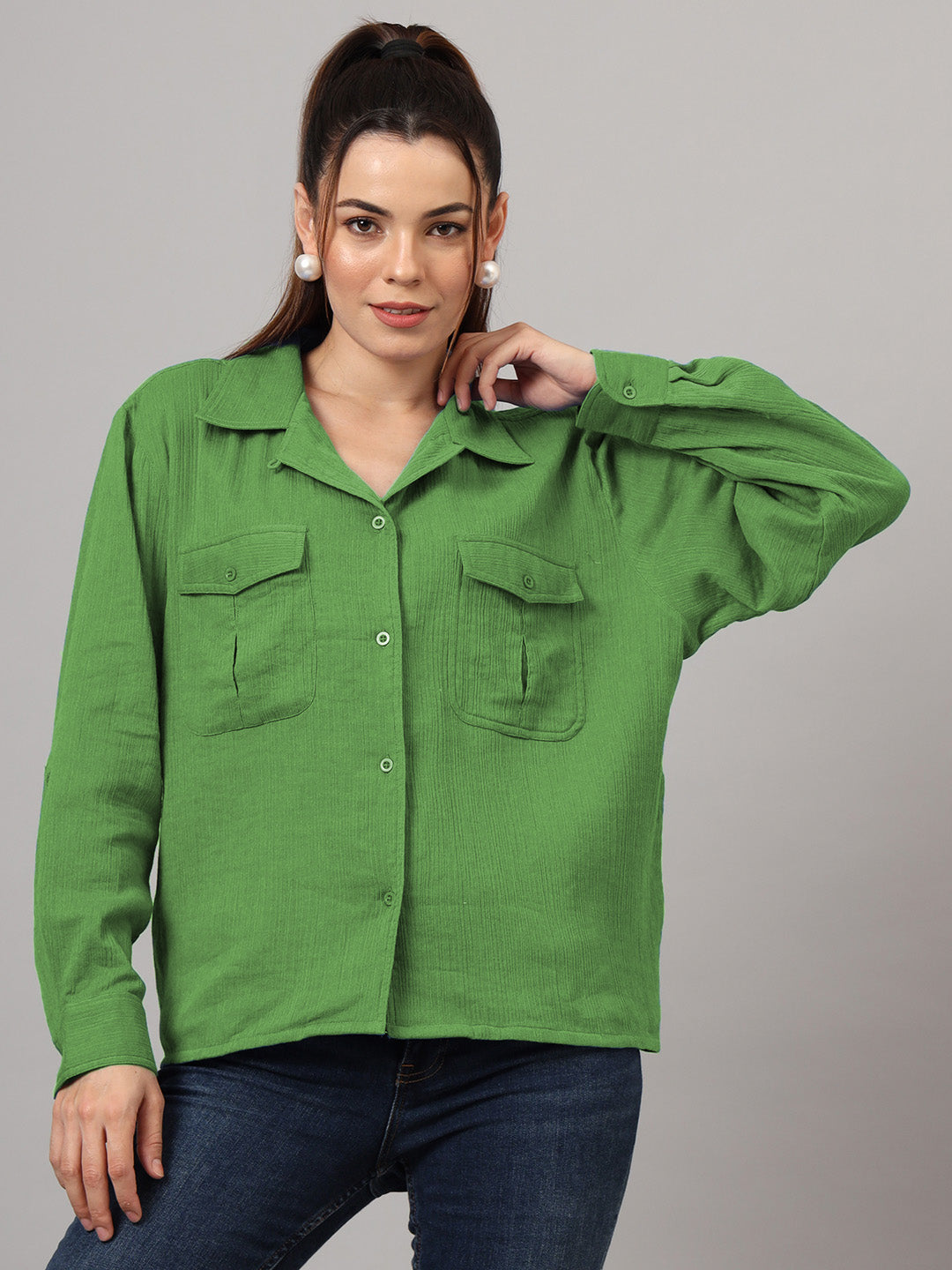 Classic Cotton Spread Collar Oversized Casual Shirt