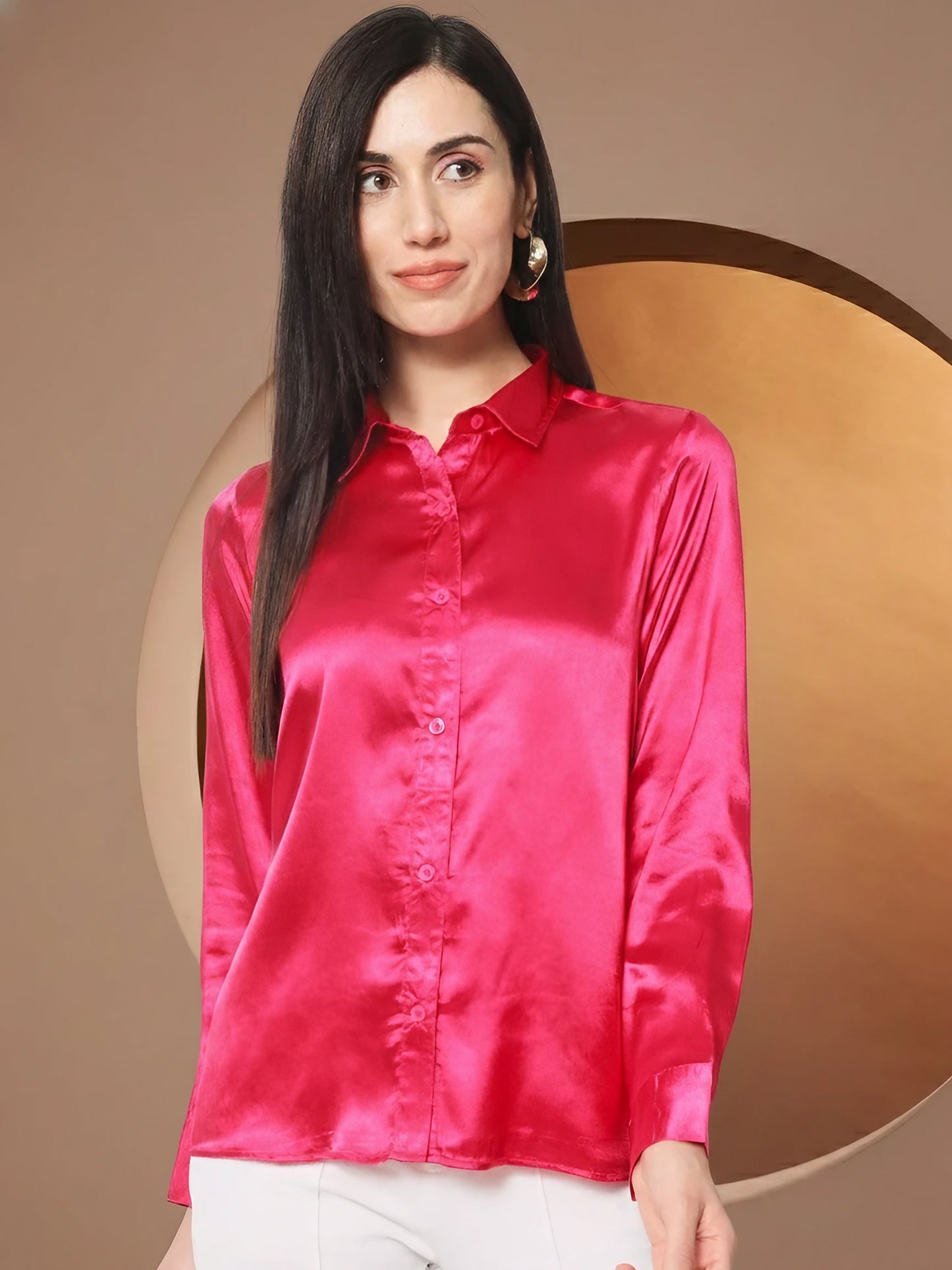 Women Pink Classic Slim Fit Floral Casual Shirt