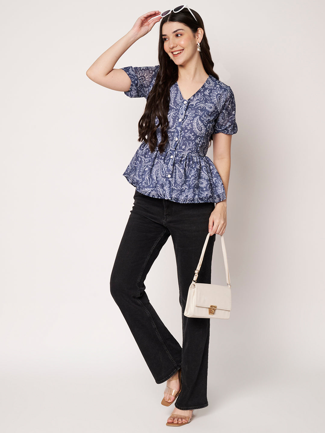Women Printed Georgette Peplum Top
