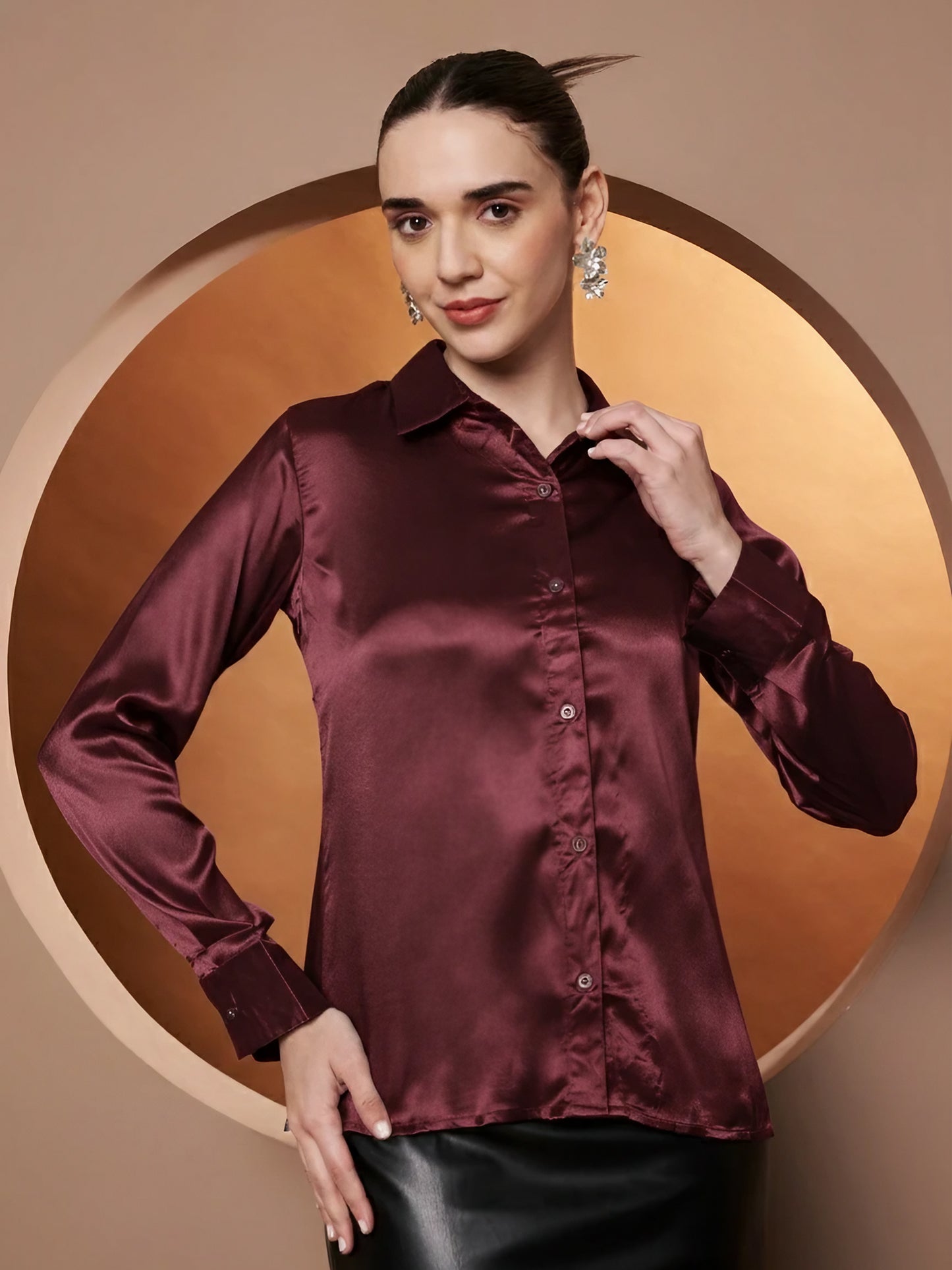 Women Maroon Classic Slim Fit Casual Shirt