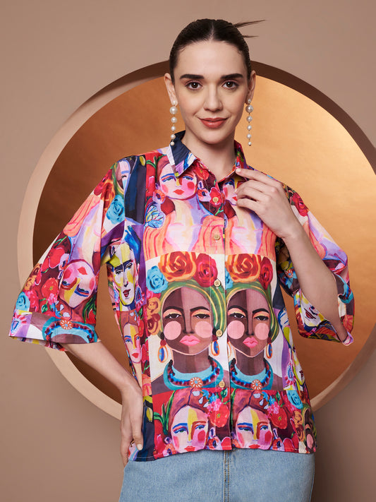 Women Multi Color Classic Boxy Printed Casual Shirt