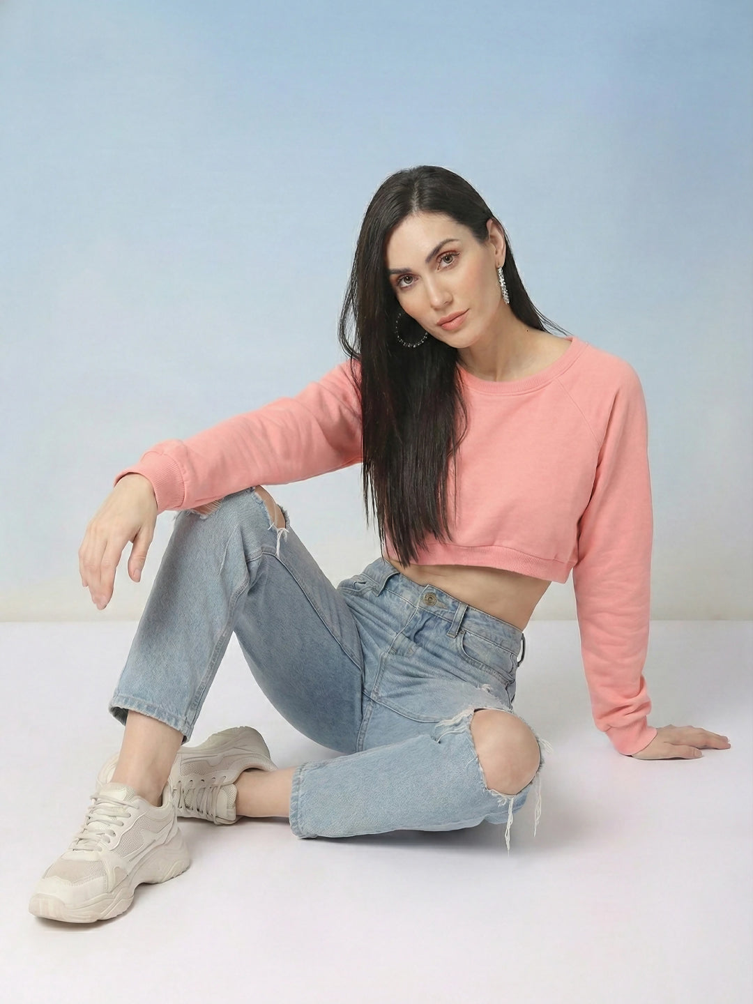 Women Pink Crop Sweatshirt