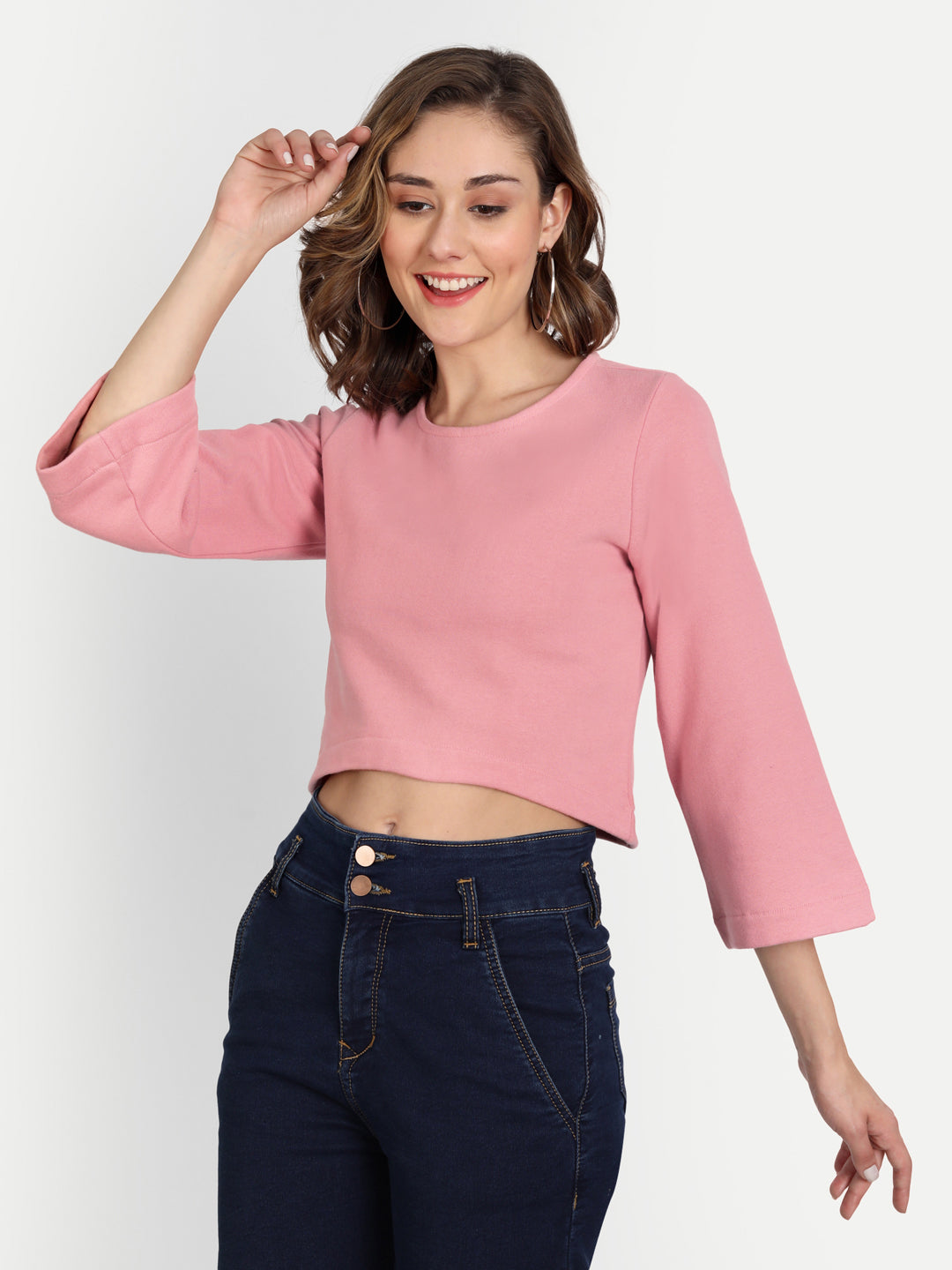 Pink Solid Crop Top