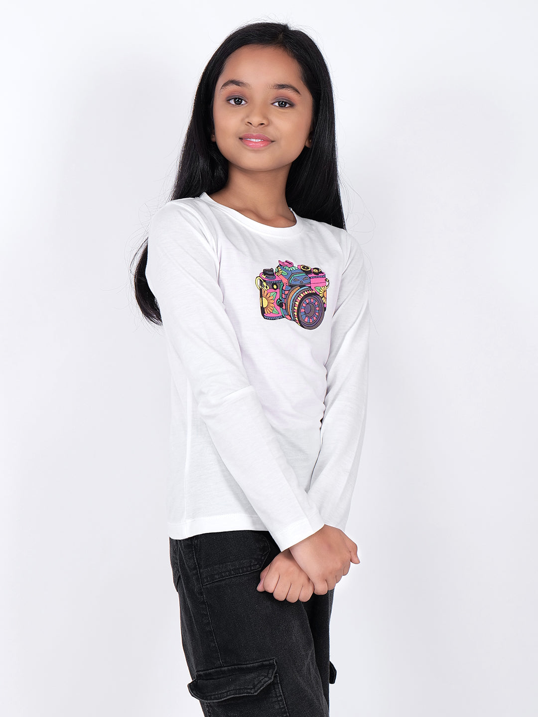 Girls Graphic Printed Round Neck Cotton T-shirt