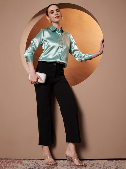 Women Blue Classic Slim Fit Casual Shirt