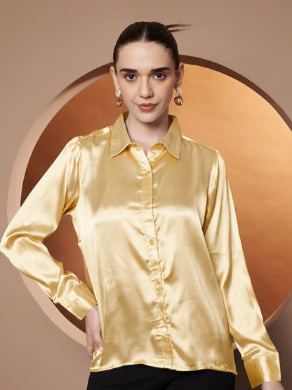 Women Gold-Toned Classic Slim Fit Casual Shirt