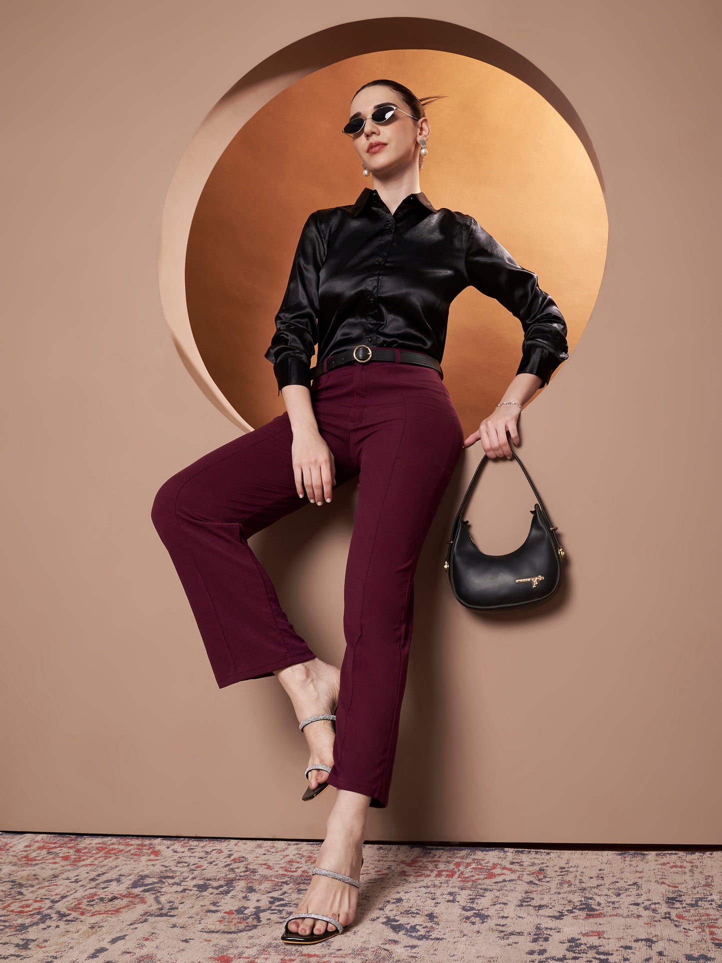 Spread Collar Long Sleeves Satin Classic Shirt