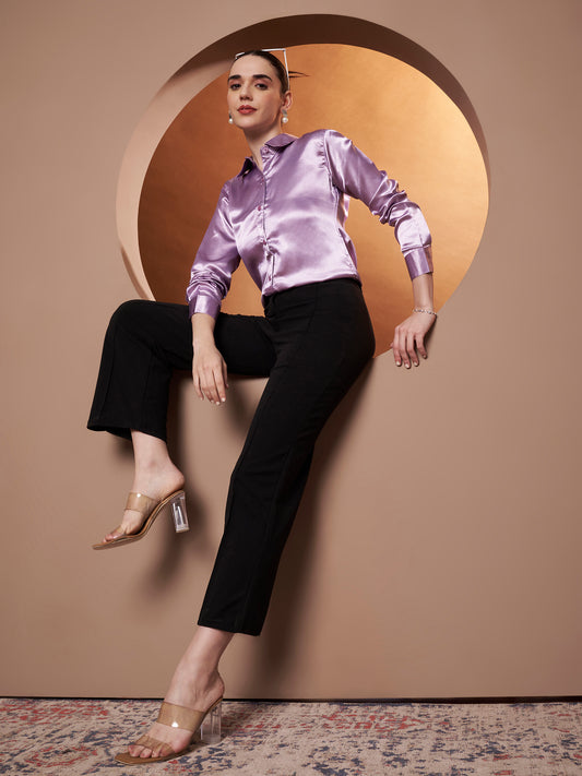 Women Pink Grey Classic Slim Fit Striped Casual Shirt