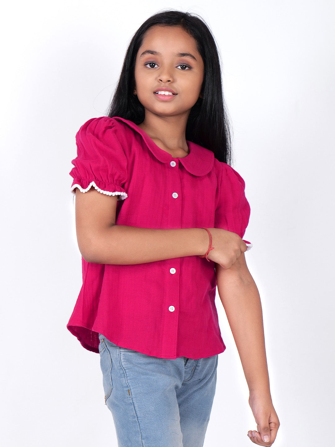 Girls Solid Cotton Shirt Style Top
