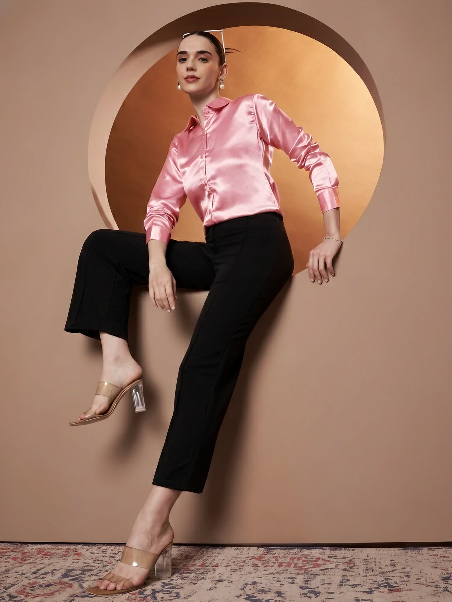 Spread Collar Long Sleeves Satin Classic Shirt