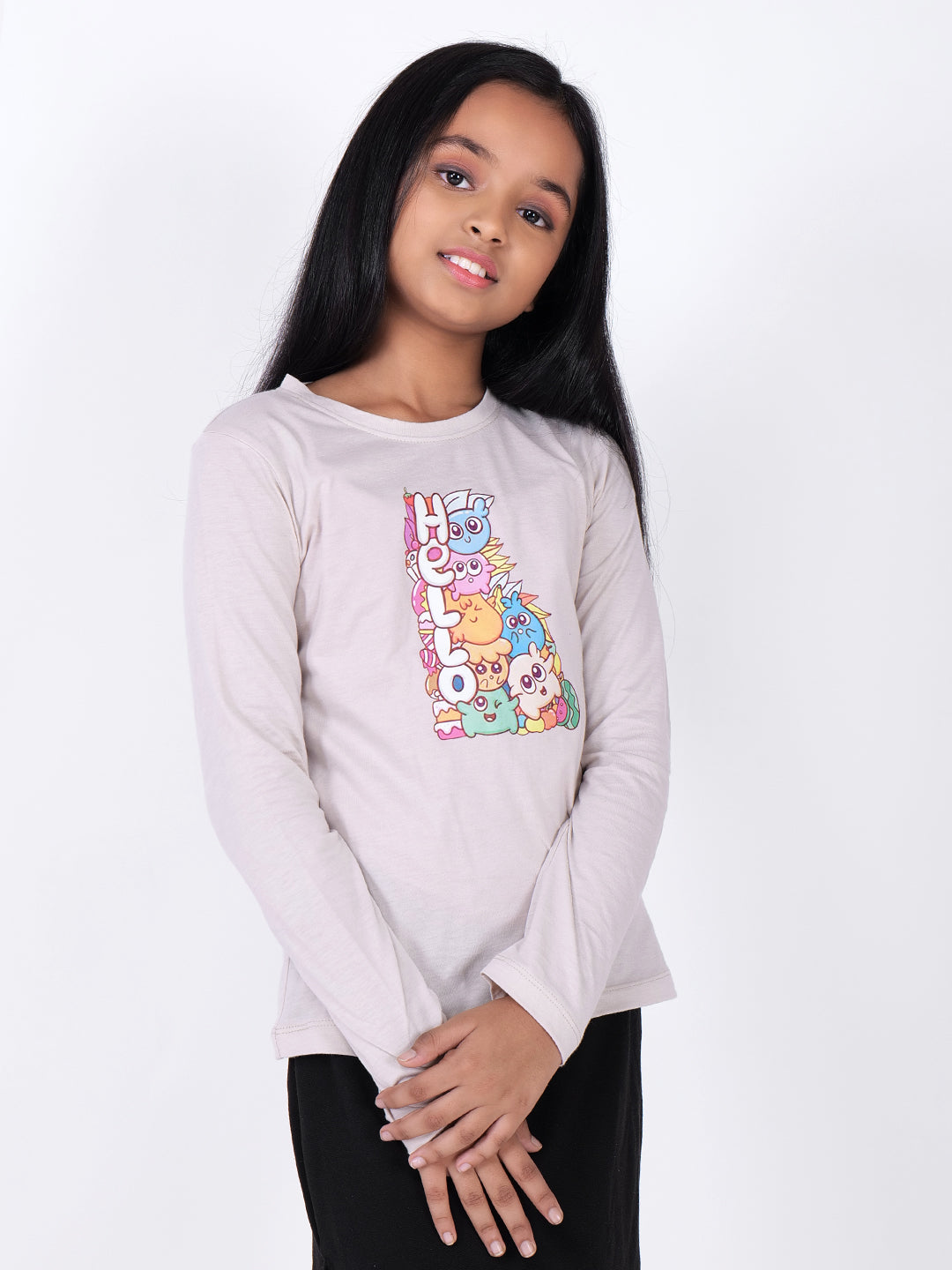 Girls Graphic Printed Round Neck Cotton T-shirt