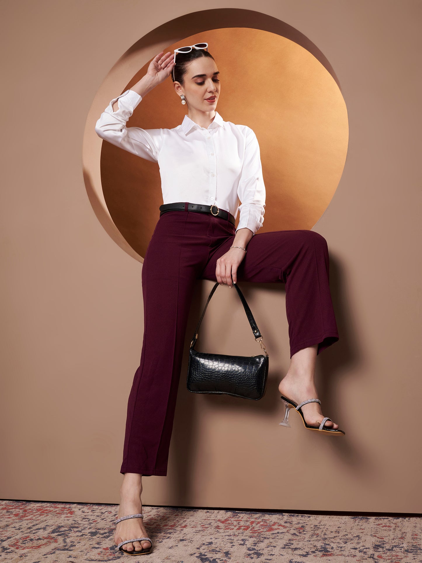 Women White Solid Slim Fit Satin Shirt