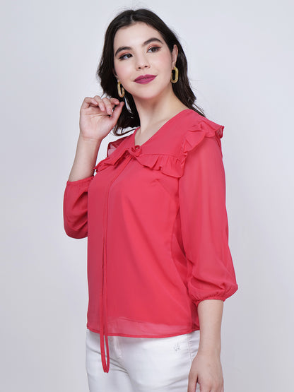 Women's Tie-Up Neck Georgette Red Top