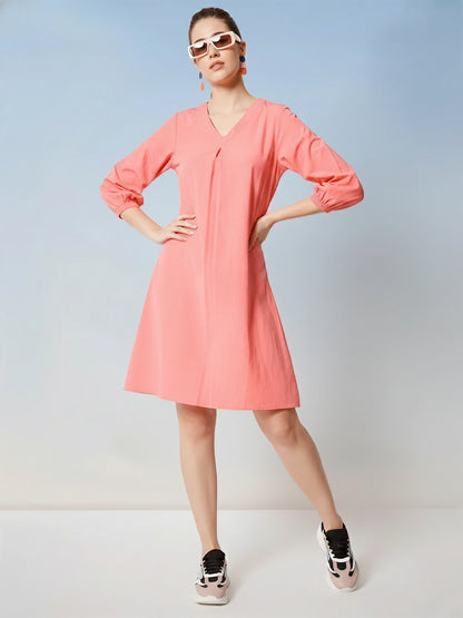 V-Neck Pure Cotton A-Line Dress full view